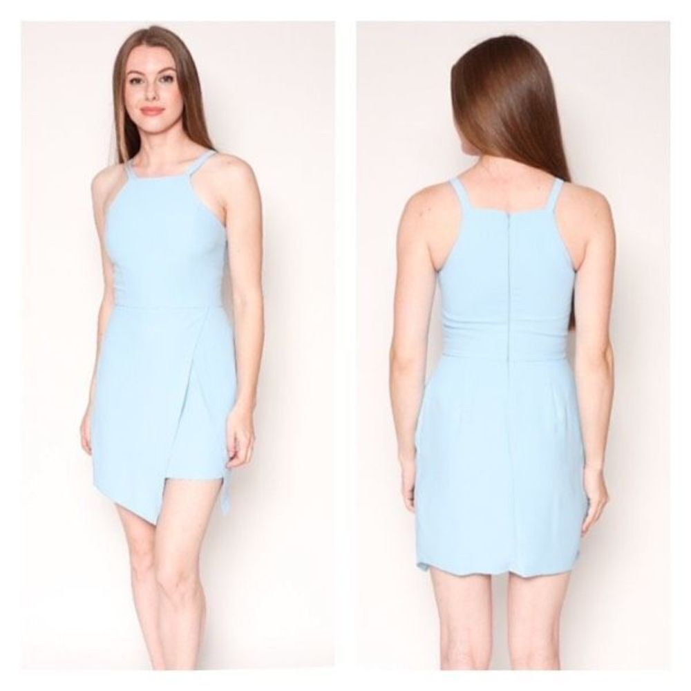 Amanda Uprichard Women's Square Neck Tulip Hem Mini Dress Light Blue Size Large
